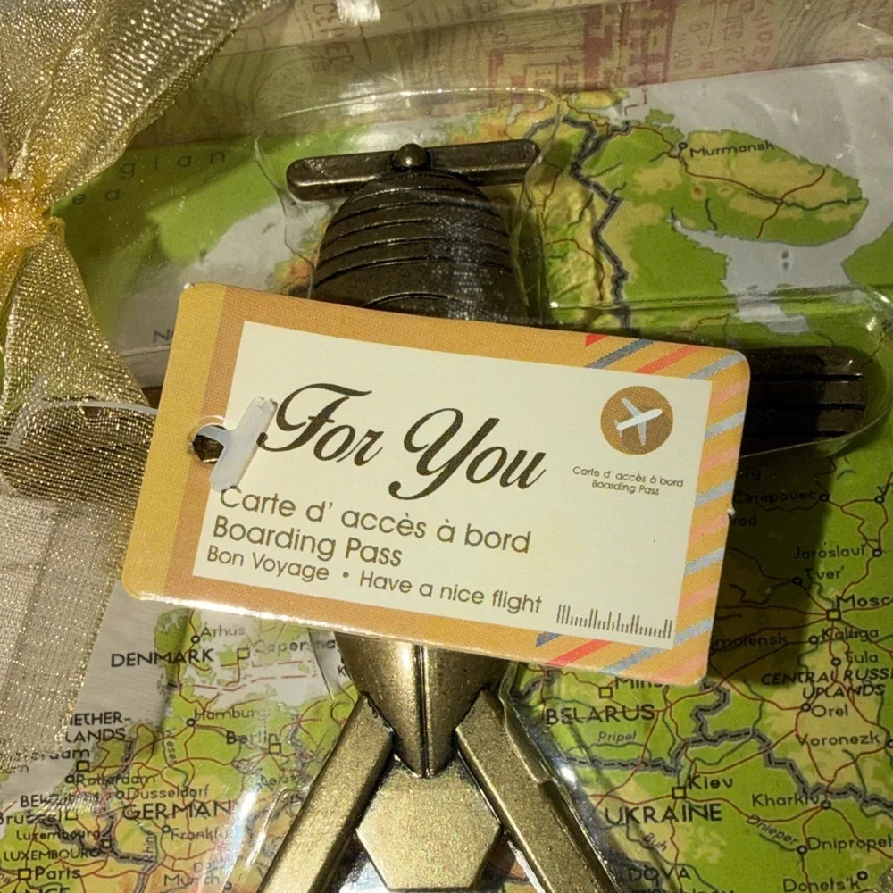 Gold Tone‎ Bottle Opener Gift Set Vintage Looking Airplane NEW in Box